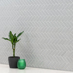 Load image into Gallery viewer, Domino Lume Grey Herringbone 14 in. x 14 in. Glossy Porcelain Mosaic Floor and Wall Tile