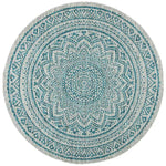 Charger l'image dans la visionneuse de galerie, Tapis rond d'intérieur/extérieur Safavieh Courtyard Sia, gris clair/bleu sarcelle, 1,2 m x 1,2 m