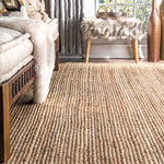 Charger l'image dans la visionneuse de galerie, Tapis d'intérieur carré nuLOOM tissé à la main en jute Rigo naturel 1,2 m x 1,2 m