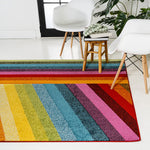 Charger l'image dans la visionneuse de galerie, Tapis contemporain à rayures multicolores style rétro arc-en-ciel JONATHAN Y, 1,2 m x 1,8 m