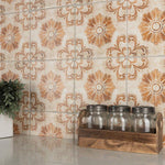 Load image into Gallery viewer, Merola Tile Costa Arena Decor Fleur 7.75 inch x 7.75 inch Ceramic Floor and Wall Tile – 11.11 sq ft per Case, Rustic Floral Stone Look Matte Finish Indoor Tile
