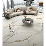 Charger l'image dans la visionneuse de galerie, Modamo Solero Calacatta Gold, carreau de sol et de mur en porcelaine polie de 24 po x 48 po (15,49 pi²/boîte)