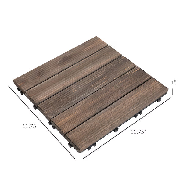 Outsunny 1' x 1' Wood Deck Tile – 27-Pack, Black