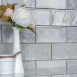 Charger l'image dans la visionneuse de galerie, Merola Tile Camden Decor Grey 4 inch x 8 inch Ceramic Wall Tile 11.5 sq. ft./case – Glossy Patterned Subway Finish