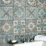 Charger l'image dans la visionneuse de galerie, Merola Tile Mandala Decor Mix 7-7/8 inch x 7-7/8 inch Ceramic Wall Tile 11.29 sq. ft./case – Textured Pattern Finish