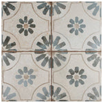 Load image into Gallery viewer, Merola Tile Kings Blume Encaustic Blue 9.63 inch x 9.63 inch Ceramic Floor and Wall Tile Sample – Vintage Patterned Matte Finish