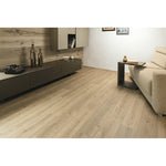 Charger l'image dans la visionneuse de galerie, Revêtement de sol stratifié aspect bois TrafficMaster Jefferson Oak, beige et beige, 8 mm x 7,6 po l x 54,45 po L (20,11 pi²/boîte)