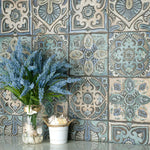 Charger l'image dans la visionneuse de galerie, Merola Tile Mandala Decor Mix 7-7/8 inch x 7-7/8 inch Ceramic Wall Tile 11.29 sq. ft./case – Textured Pattern Finish