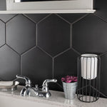 Charger l'image dans la visionneuse de galerie, Merola Tile Textile Basic Hex Black Porcelain Tile 8.63 inch x 9.88 inch – 11.5 sq. ft. per Case Glossy Stone-Look Finish