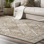 Load image into Gallery viewer, Daye Traditional Tiled Power Loom Performance Grey/Beige Rug
