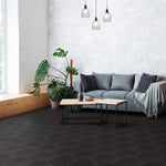 Charger l'image dans la visionneuse de galerie, Merola Tile Textile Basic Hex Black Porcelain Tile 8.63 inch x 9.88 inch – 11.5 sq. ft. per Case Glossy Stone-Look Finish