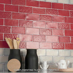 Load image into Gallery viewer, Merola Tile Antic Special Red Moon Ceramic Wall Tile 0.38 inch Thick 3 inch Wide 4 sq. ft. per Case – Glazed Handmade Subway Finish