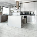 Load image into Gallery viewer, Merola Tile Textile Basic Hex White Porcelain Tile 8.63 inch x 9.88 inch – 11.5 sq. ft. per Case Glossy Stone-Look Finish