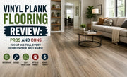 Modern living room with wood-look vinyl plank flooring for a vinyl plank flooring pros and cons review 