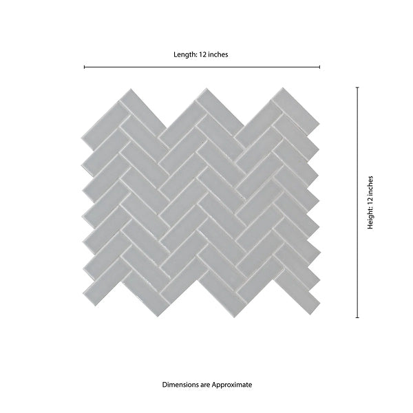 Domino Lume Grey Herringbone 14 in. x 14 in. Glossy Porcelain Mosaic Floor and Wall Tile