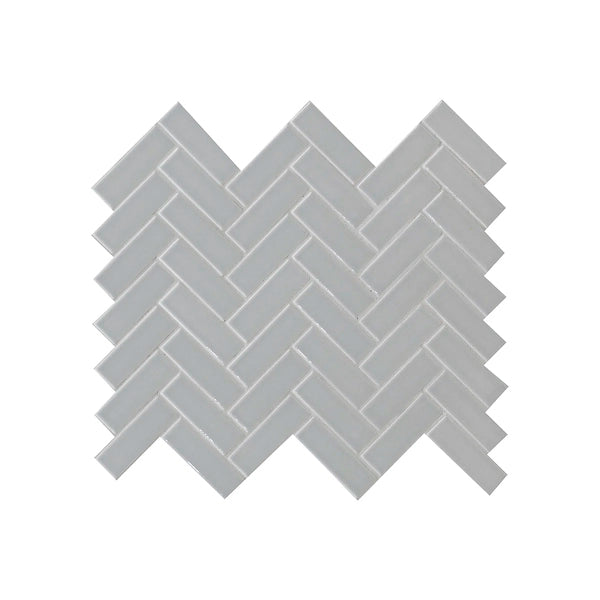Domino Lume Grey Herringbone 14 in. x 14 in. Glossy Porcelain Mosaic Floor and Wall Tile