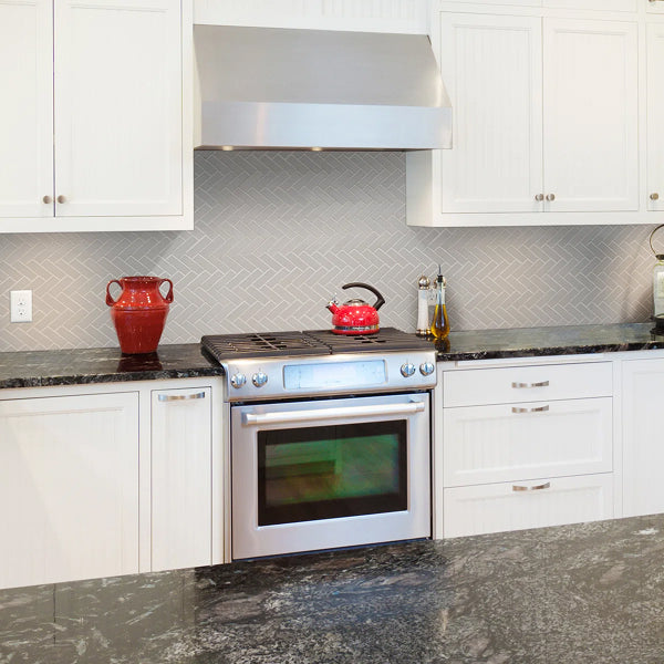 Domino Lume Grey Herringbone 14 in. x 14 in. Glossy Porcelain Mosaic Floor and Wall Tile