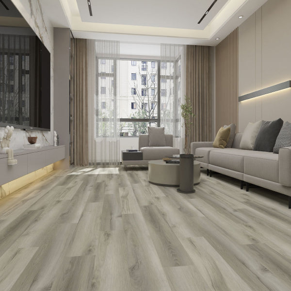 TrafficMaster Roebourne Ash Grey Wood Look Waterproof Click Lock Vinyl Plank Flooring 6.5mm Thick x 7.18 inch Wide x 19.12 Sq. Ft./Case – EIR Matte Finish