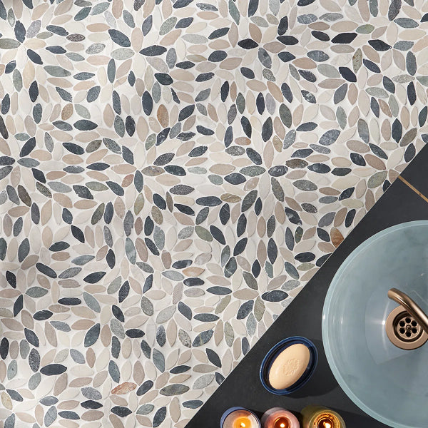 Picturesque Flower 11.81 in. x 11.81 in. Natural Stone Floor and Wall Mosaic Tile (0.97 Sq. Ft. / Each)