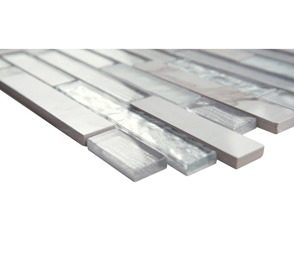 Whistler Ice Interlocking 12 in. x 12 in. Glass Porcelain Blend Mosaic Wall Tile