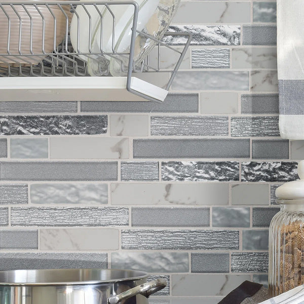 Whistler Ice Interlocking 12 in. x 12 in. Glass Porcelain Blend Mosaic Wall Tile