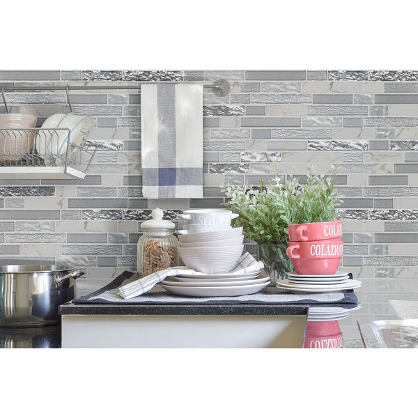 Whistler Ice Interlocking 12 in. x 12 in. Glass Porcelain Blend Mosaic Wall Tile