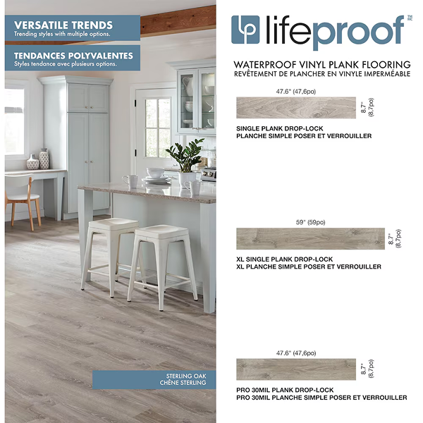 Lifeproof Sterling Oak 7mm x 8.7 in. W x 59.4 in. L 22MIL Click Lock Waterproof Luxury Vinyl Plank Flooring (25 sq.ft./case)