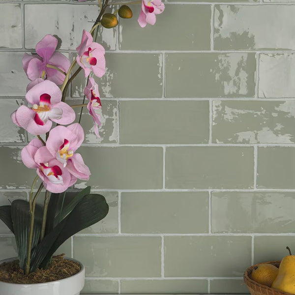 Merola Tile Chester Sage 3 inch x 6 inch Ceramic Wall Tile – 5.72 sq. ft. per Case, Glossy Smooth Finish