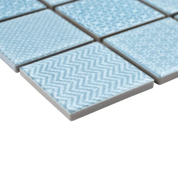 Merola Tile Celadon Aqua 11.63 inch x 11.63 inch Glossy Porcelain Mosaic Tile Sample