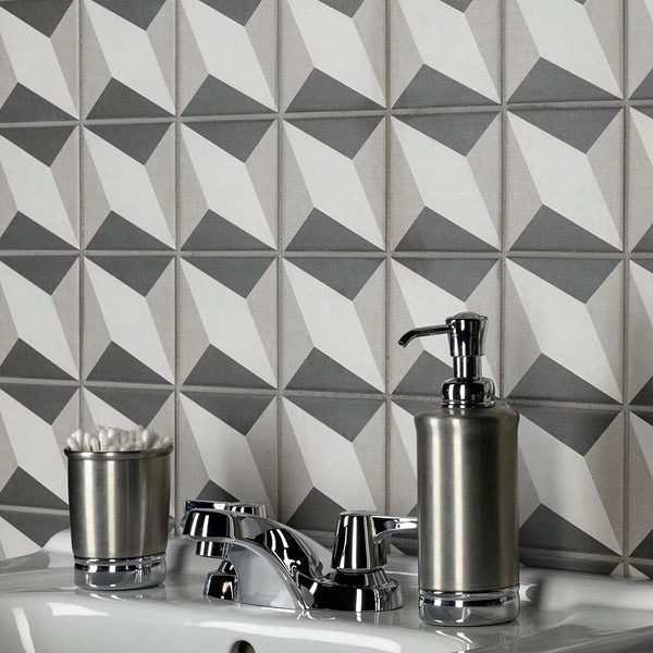 Merola Tile Twenties Diamond Mini Ceramic Floor and Wall Tile 4 inch Width 4 inch Length 12.72 sq ft/case Patterned Glossy Finish