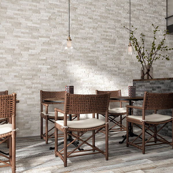 Merola Tile Ordino White Porcelain Tile 0.34 inch Thick 3.25 inch x 17.5 inch 9.6 sq. ft./Case Textured Stone Look Wall Tile
