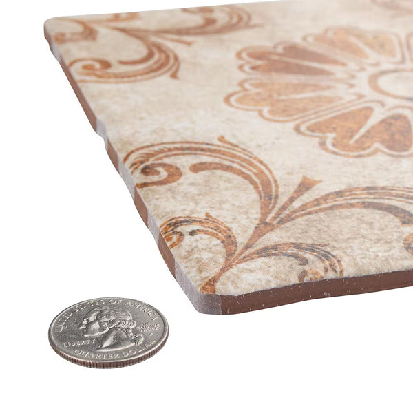 Merola Tile Costa Arena Decor Fleur 7.75 inch x 7.75 inch Ceramic Floor and Wall Tile – 11.11 sq ft per Case, Rustic Floral Stone Look Matte Finish Indoor Tile