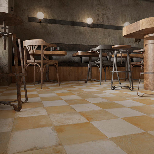 Merola Tile Kings Clay Checker Sand 17.63 inch x 17.63 inch Ceramic Floor and Wall Tile 10.95 sq. ft./case – Low Sheen Vintage Finish