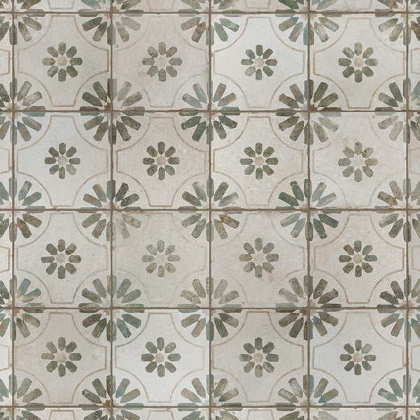 Merola Tile Kings Blume Encaustic Sage 17.63 inch x 17.63 inch Ceramic Floor and Wall Tile (10.95 sq. ft./case)