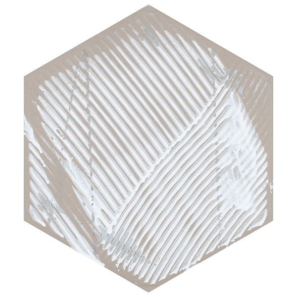 Merola Tile Textile Basic Hex Silver Porcelain Tile 8.63 inch x 9.88 inch – 11.5 sq. ft. per Case Glossy Stone-Look Finish