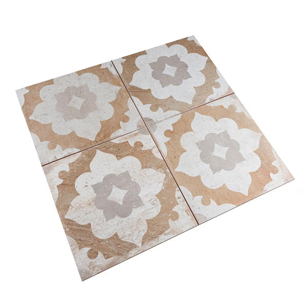 Merola Tile Kings Clay Blossom 17.63 inch x 17.63 inch Ceramic Floor and Wall Tile 10.95 sq ft/case – Vintage Pattern Matte Finish