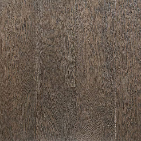Dark brown waterproof engineered hardwood flooring with wood texture and 5-inch planks