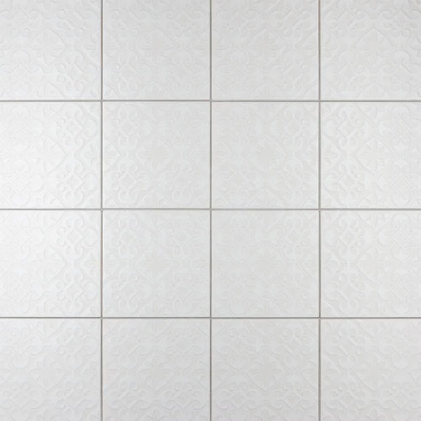 Merola Tile Triplex Valverde White 7-3/4 inch x 7-3/4 inch Ceramic Wall Tile (11.11 sq. ft./Case) – Textured Semi-Gloss Finish