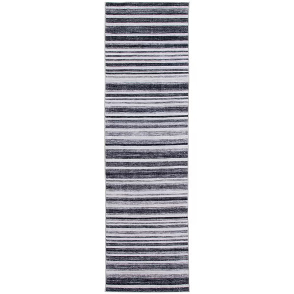 Incredible Washable Rug Kala Stripes Black/Grey 2 ft. x 7 ft. Washable Indoor Runner