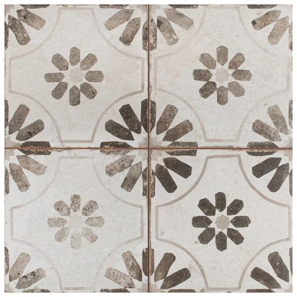 Merola Tile Kings Blume Nero Ceramic Floor and Wall Tile 0.37 inch Thick 17.63 inch Wide 10.95 sq ft/case Matte Textured Finish