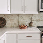 Load image into Gallery viewer, Merola Tile Kings Blume Encaustic White Ceramic Floor and Wall Tile 0.39 inch Thick 17.63 inch Wide 10.95 sq ft/case Matte Textured Finish