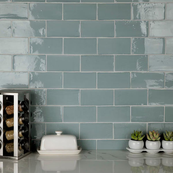 Merola Tile Chester Acqua 3 inch x 6 inch Ceramic Wall Tile – 5.72 sq. ft. per Case, Glossy Smooth Finish