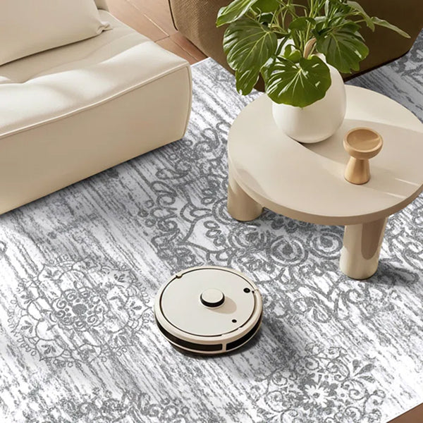 Polyester Machine Washable Oriental Light Grey Area Rug