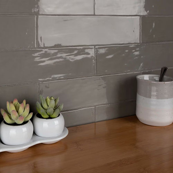 Merola Tile Chester Grey Ceramic Wall Tile 0.4 inch Thick 3 inch Wide 5.72 sq ft/case Glossy Subway Finish