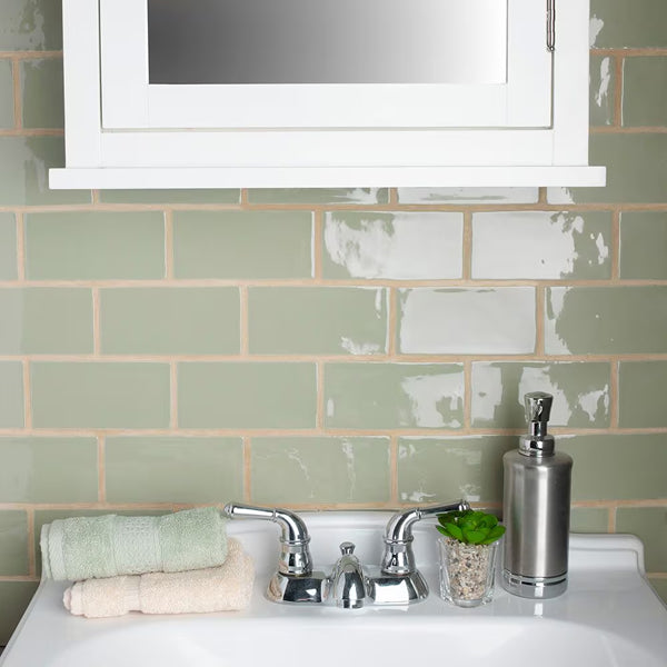 Merola Tile Chester Sage 3 inch x 6 inch Ceramic Wall Tile – 5.72 sq. ft. per Case, Glossy Smooth Finish