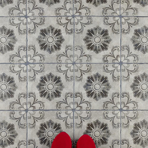 Merola Tile Costa Cendra Decor Fleur 7.75 inch x 7.75 inch Ceramic Floor and Wall Tile – 11.11 sq ft per Case, Rustic Stone Look Matte Finish