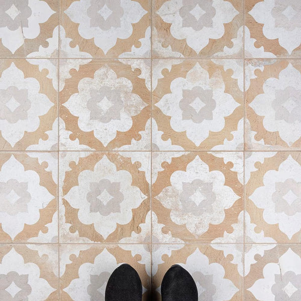 Merola Tile Kings Clay Blossom 17.63 inch x 17.63 inch Ceramic Floor and Wall Tile 10.95 sq ft/case – Vintage Pattern Matte Finish