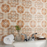Load image into Gallery viewer, Merola Tile Costa Arena Decor Fleur 7.75 inch x 7.75 inch Ceramic Floor and Wall Tile – 11.11 sq ft per Case, Rustic Floral Stone Look Matte Finish Indoor Tile