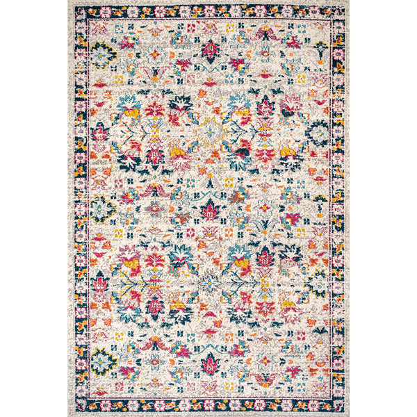 Tapis persan bohème moderne à motif floral beige/multicolore JONATHAN Y 4 pi x 6 pi
