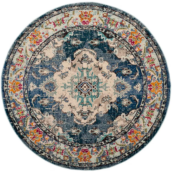 Safavieh Monaco Moses Navy / Light Blue 3 ft. X 3 ft. Round Area Rug